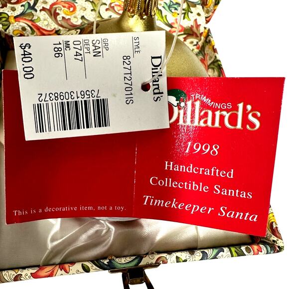 Dillard's 1998 Timekeeper Santa Hand Painted Signed Christmas Ornament-NEW! - Picture 10 of 12
